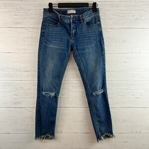 Free People Dark Wash Raw Hem Ripped Knee Skinny Jeans Size 27